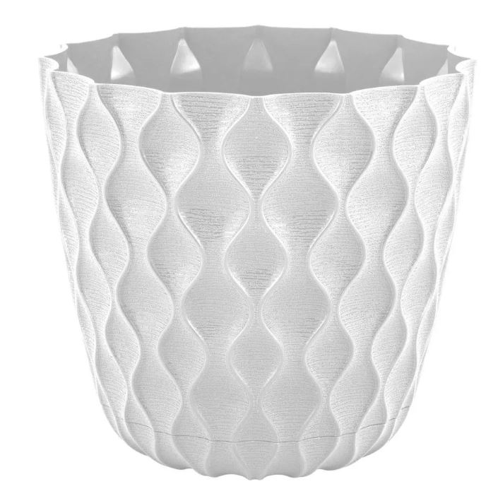 Горшок для цветов InGreen Wave с дренажной сеткой и съемным поддоном 4,7л, D205мм белоснежный жасмин